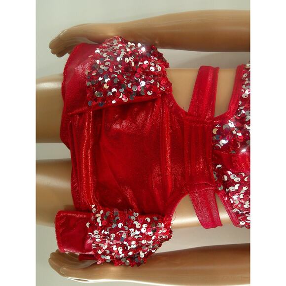 Dance Costume Medium Child Red Reverence Jazz Tap Clogging Ruffles Sequin Latin - Picture 3 of 7